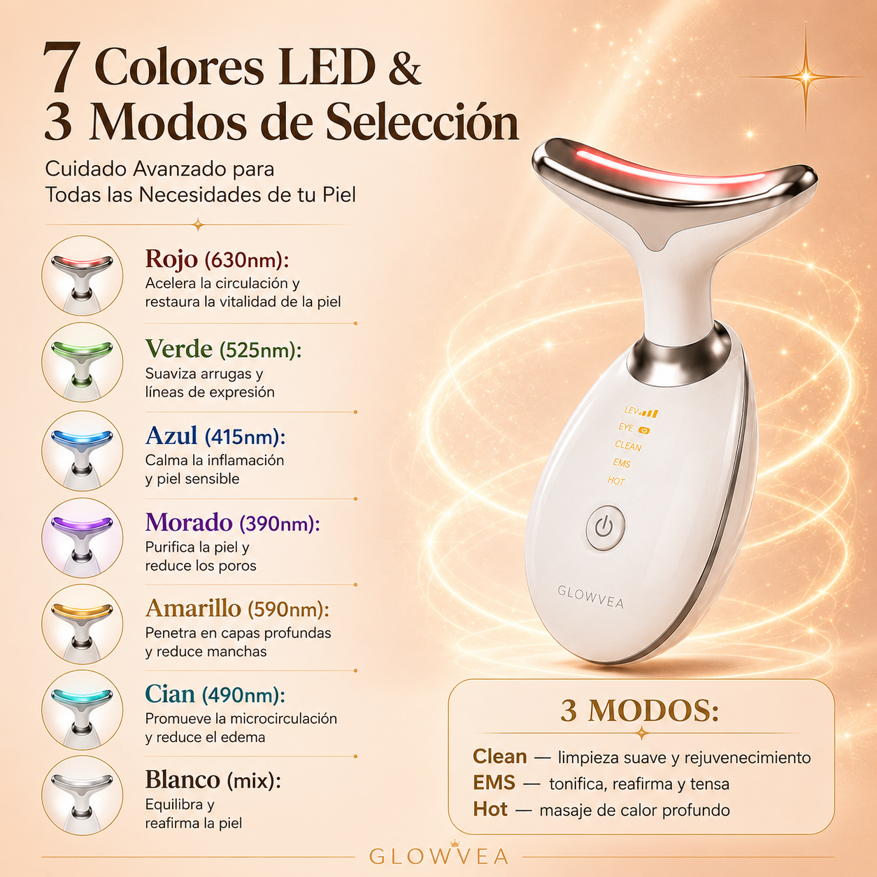 Masajeador Facial GlowPro™ — Luz LED + EMS | Elimina la Papada y Reafirma tu Piel